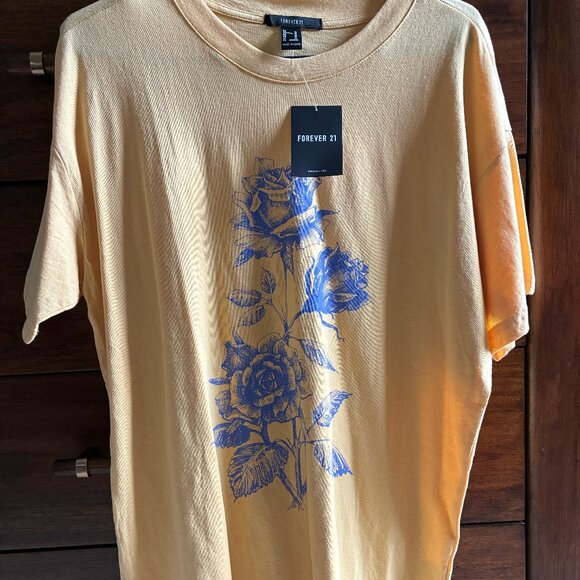 FOREVER21 Yellow Tee, Purple Floral - Picture 1 of 4